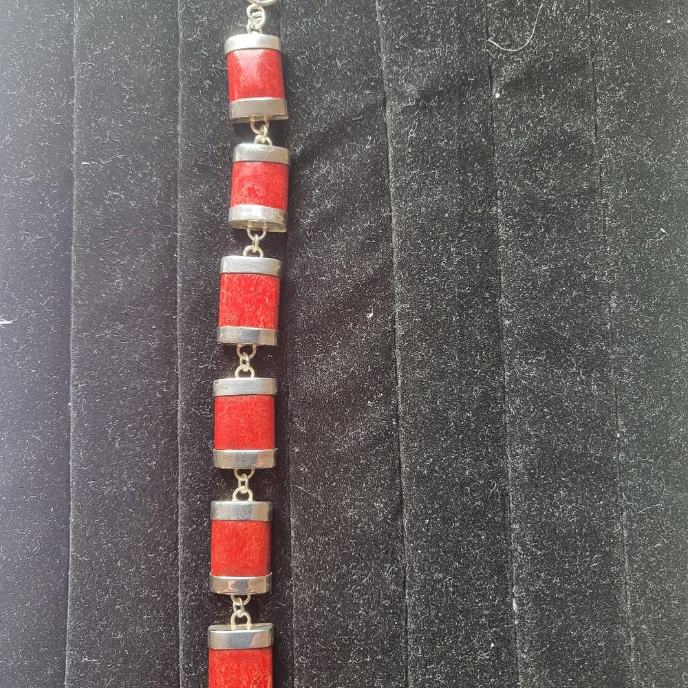 Natural Coral Sterling Silver Bracelet